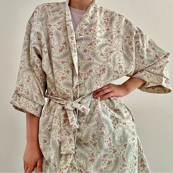 VINTAGE CLAUDEL FLORAL PASTEL PRINTED ROBE - S - Picture 3 of 11